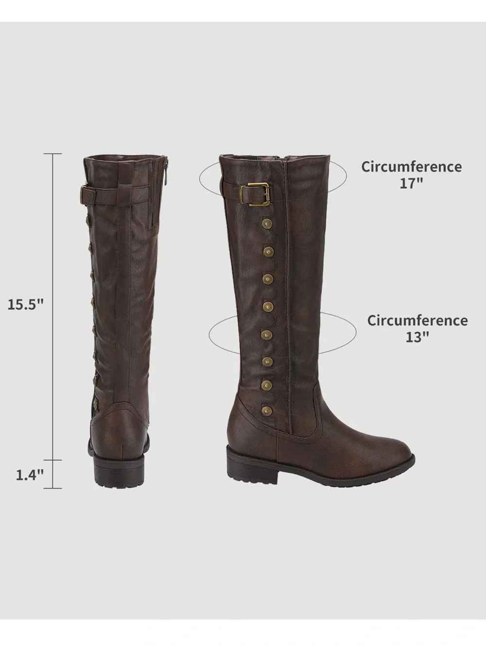Dream Pairs Army Brown Faux Leather Button Knee High Riding Boots Size 8